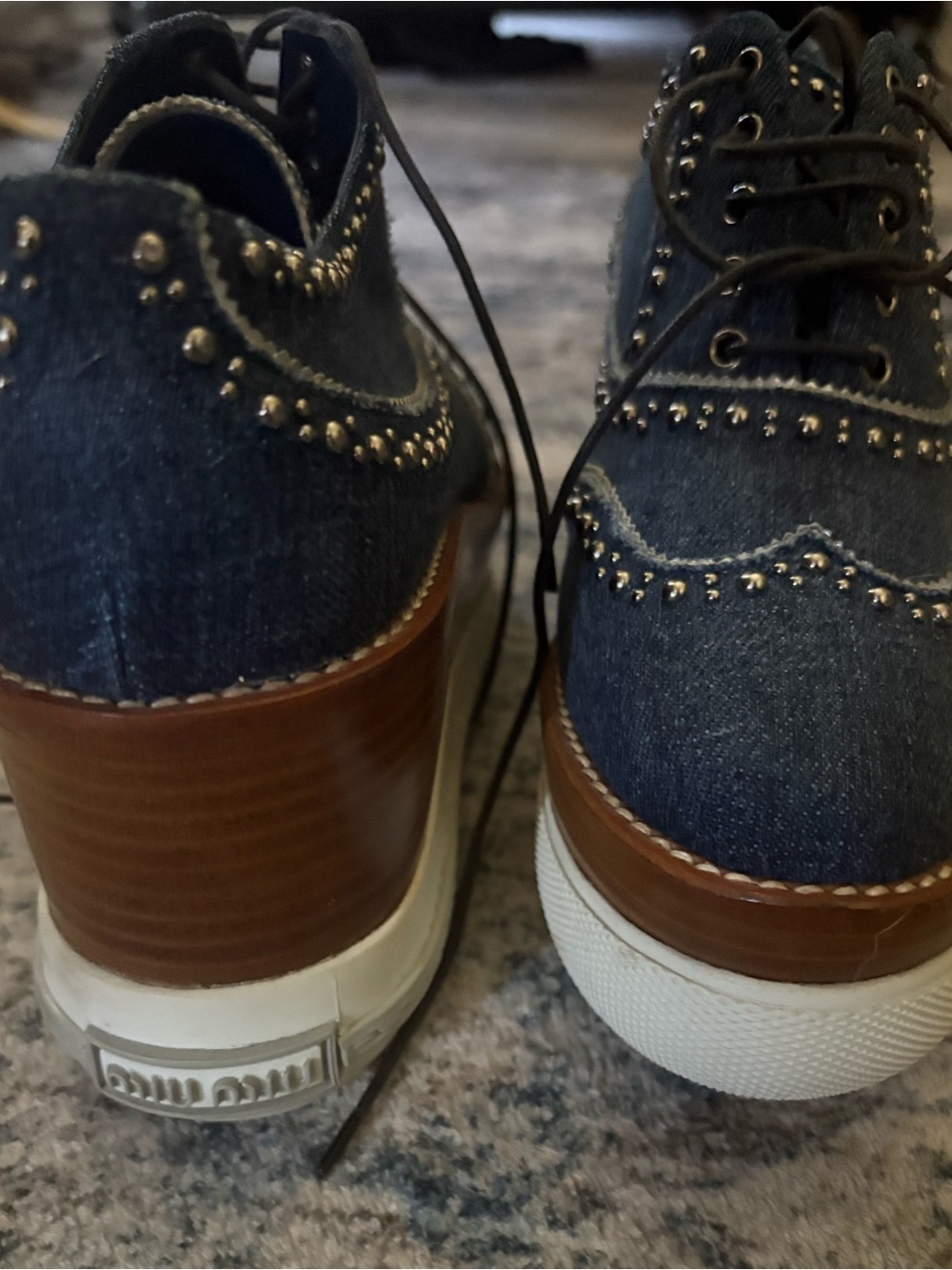 Miu Miu Oxford Studded Sneakers in Blue Denim - Picture 5 of 8